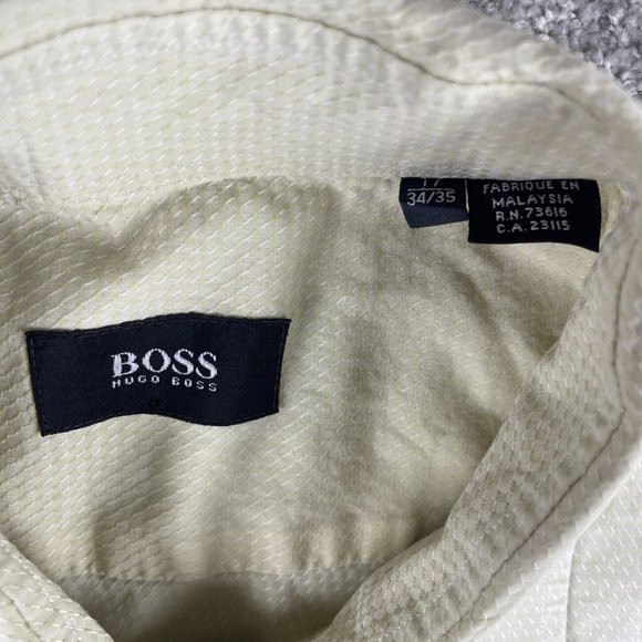 Hugo Boss Dress Shirt Men's Size 17-34/35 Ivory Textured Long Sleeve - Picture 5 of 12